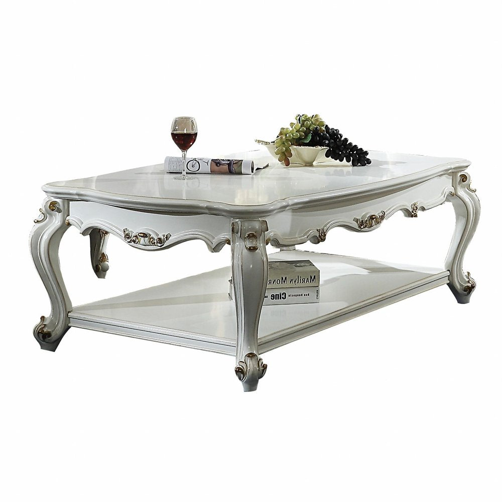 White Resin and Wood Coffee Table with Shelf - 36-inch