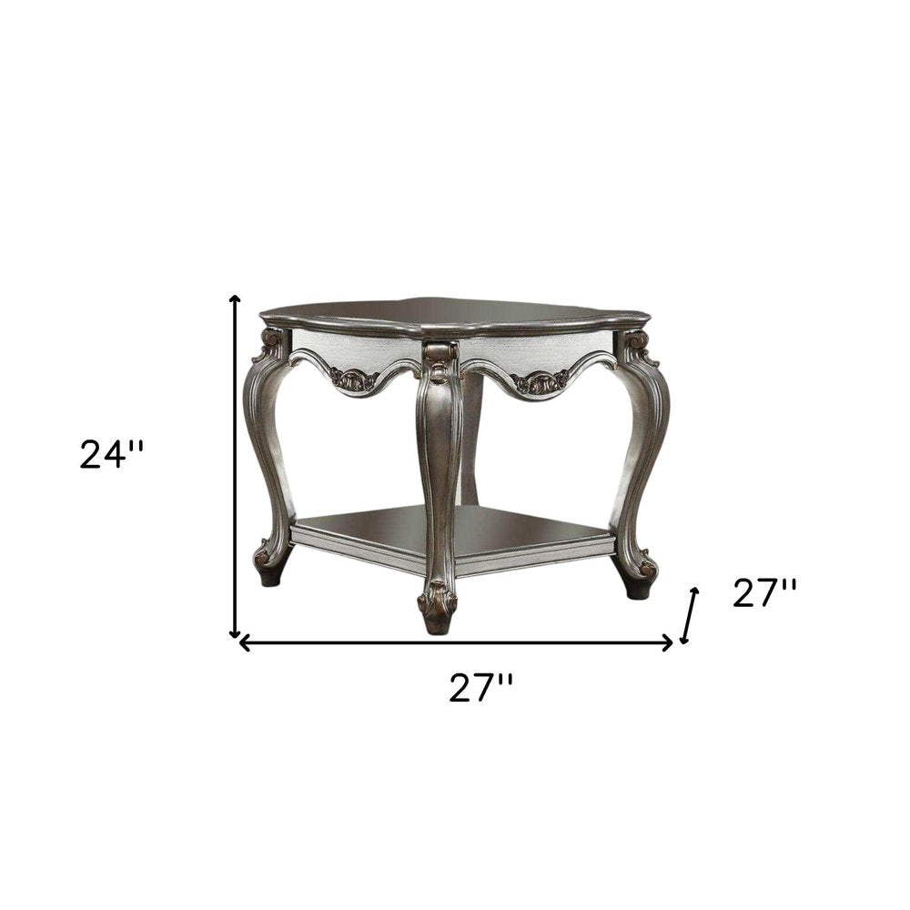 Gray Solid Wood End Table with Shelf - 24-inch