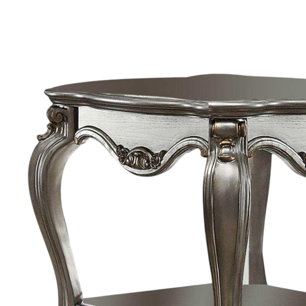 Gray Solid Wood End Table with Shelf - 24-inch