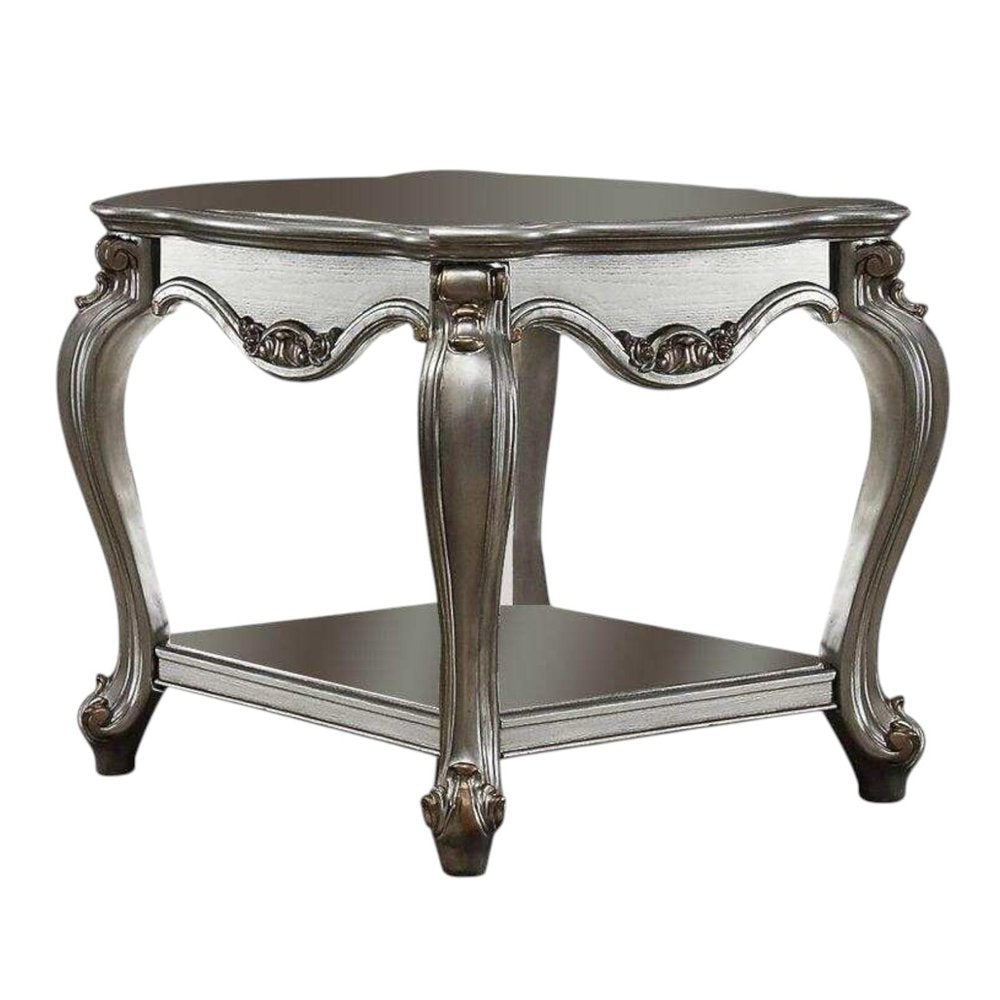 Gray Solid Wood End Table with Shelf - 24-inch