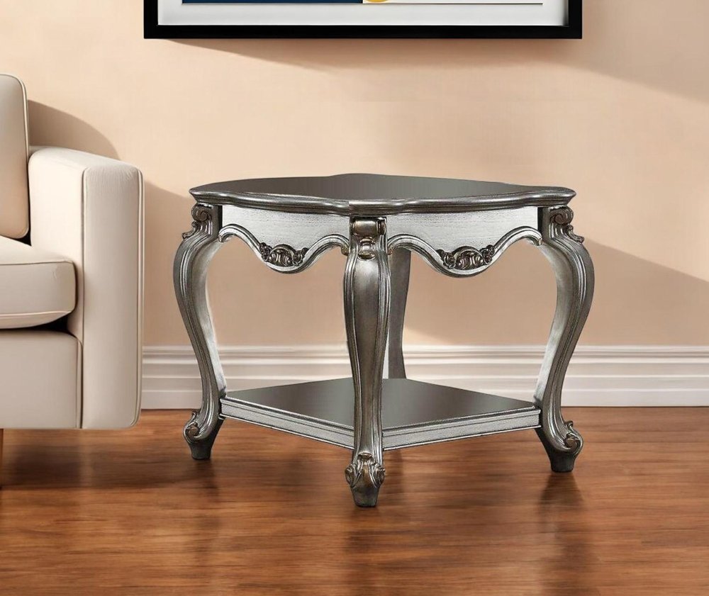 Gray Solid Wood End Table with Shelf - 24-inch