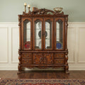 Cherry Oak Wood Poly Resin Glass Hutch Buffet - 19 X 74 X 89-inch