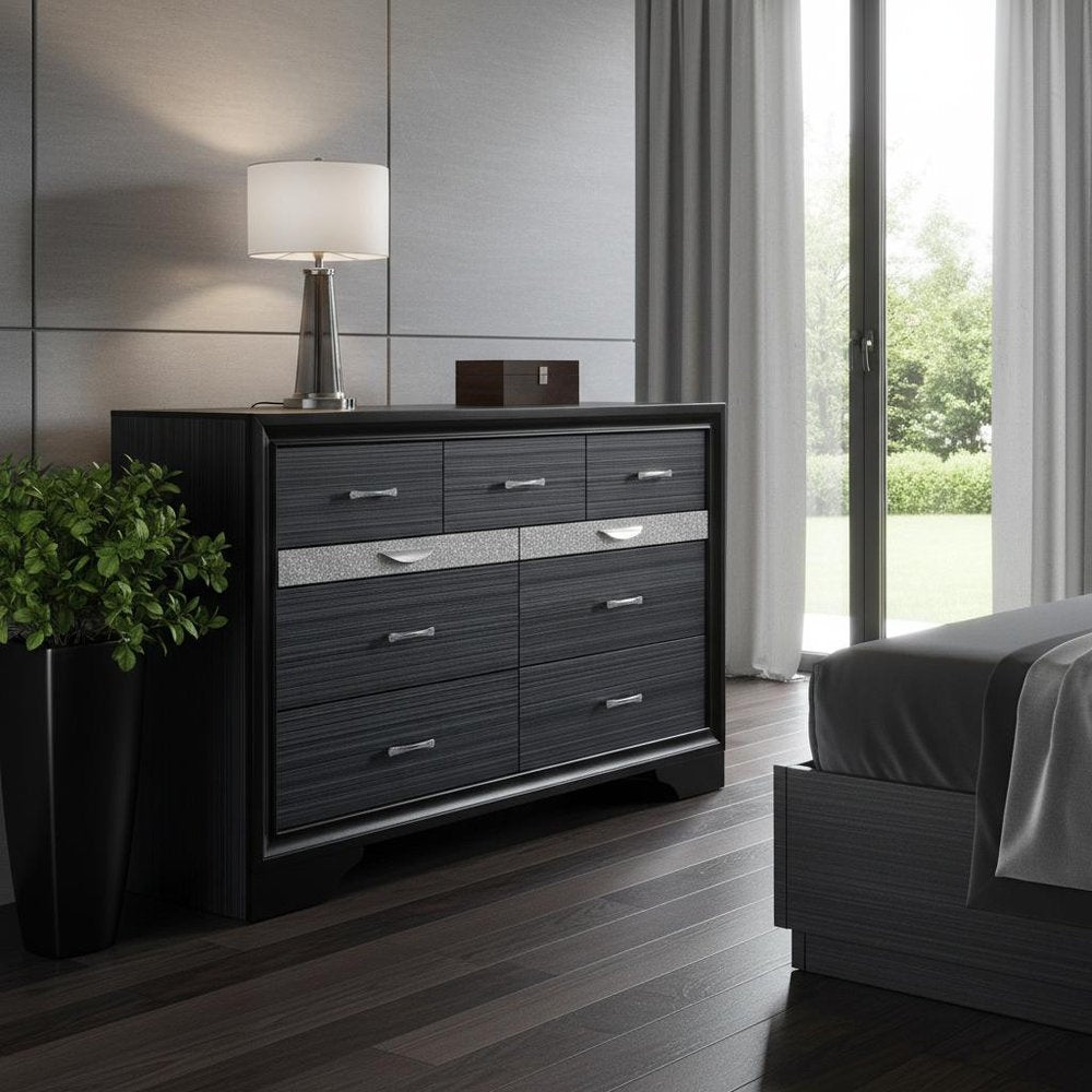 Black Manufactured Wood Nine Drawer Gentlemans Chest - 63-inch