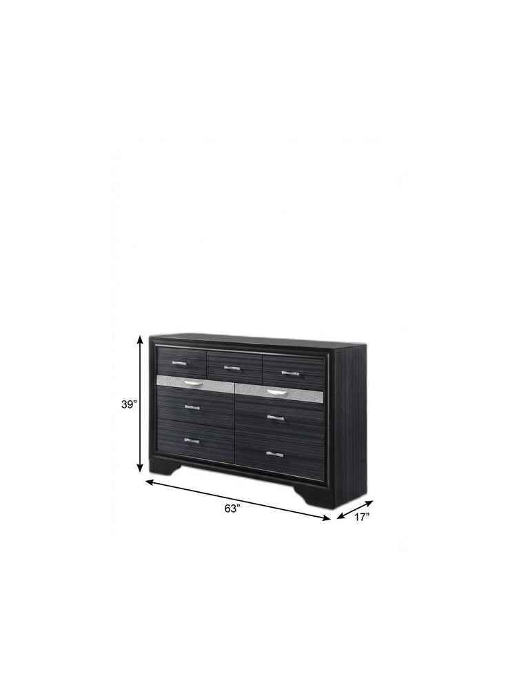 Black Manufactured Wood Nine Drawer Gentlemans Chest - 63-inch