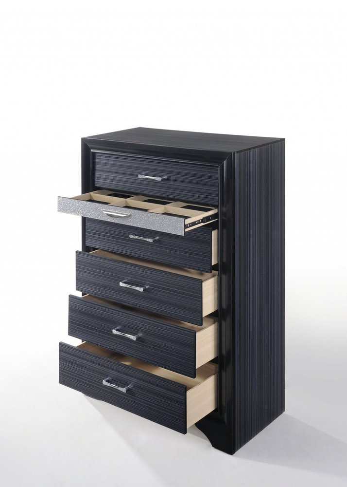 Black Solid Wood Six Drawer Chest - 34-inch