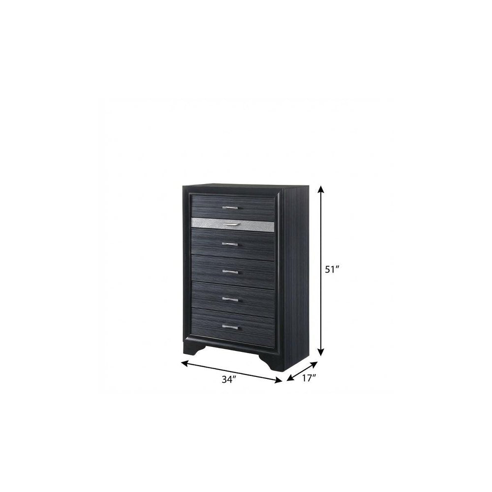 Black Solid Wood Six Drawer Chest - 34-inch
