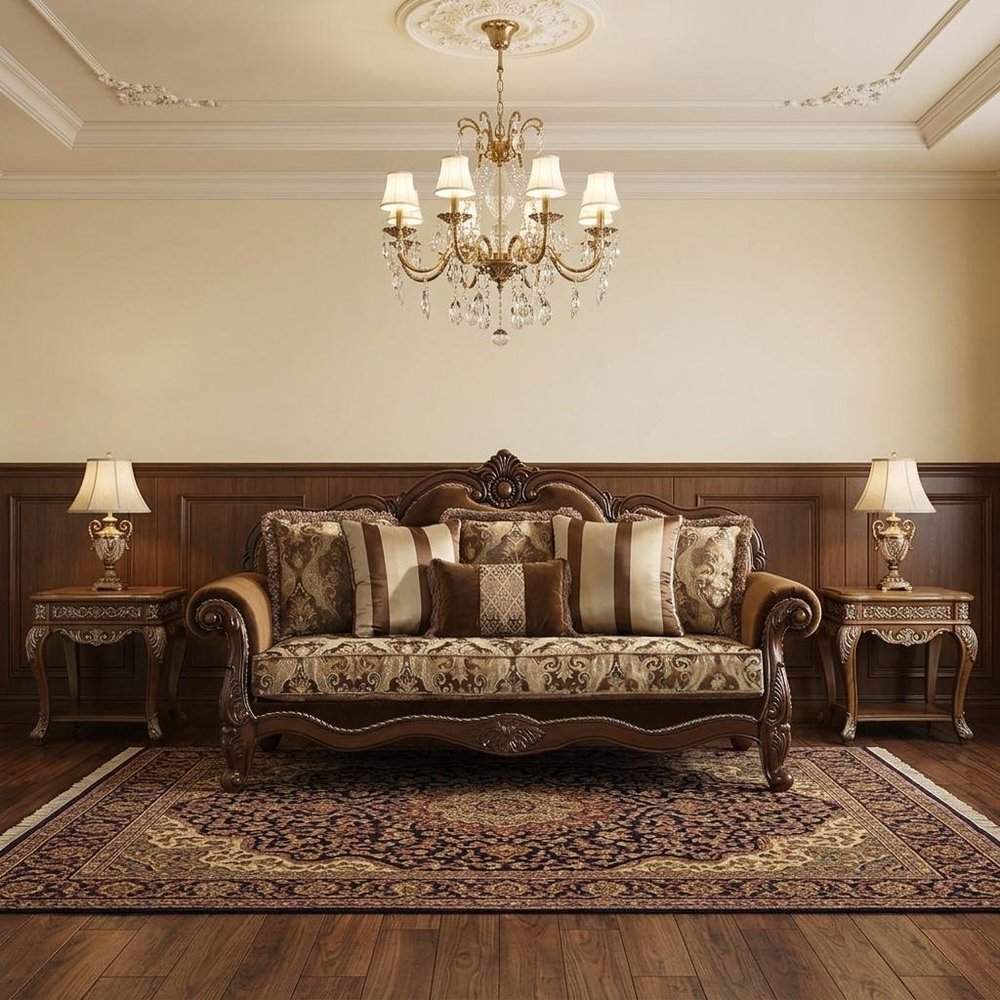 Oak Velvet Floral Sofa and Toss Pillows with Espresso Legs - 37-inch