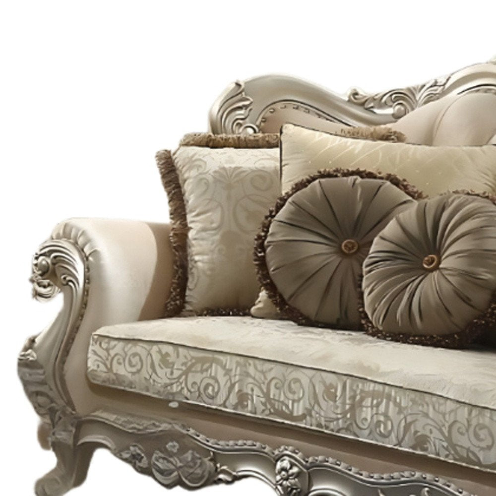 Champagne Velvet Curved Floral Sofa and Toss Pillows - 88-inch