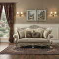 Champagne Velvet Curved Floral Sofa and Toss Pillows - 88-inch