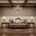 Beige Velvet Floral Sofa and Toss Pillows with Brown Legs - 88-inch