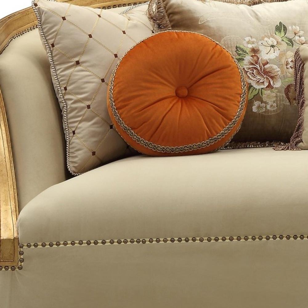 Beige Velvet Curved Sofa and Toss Pillows with Natural Legs - 41-inch