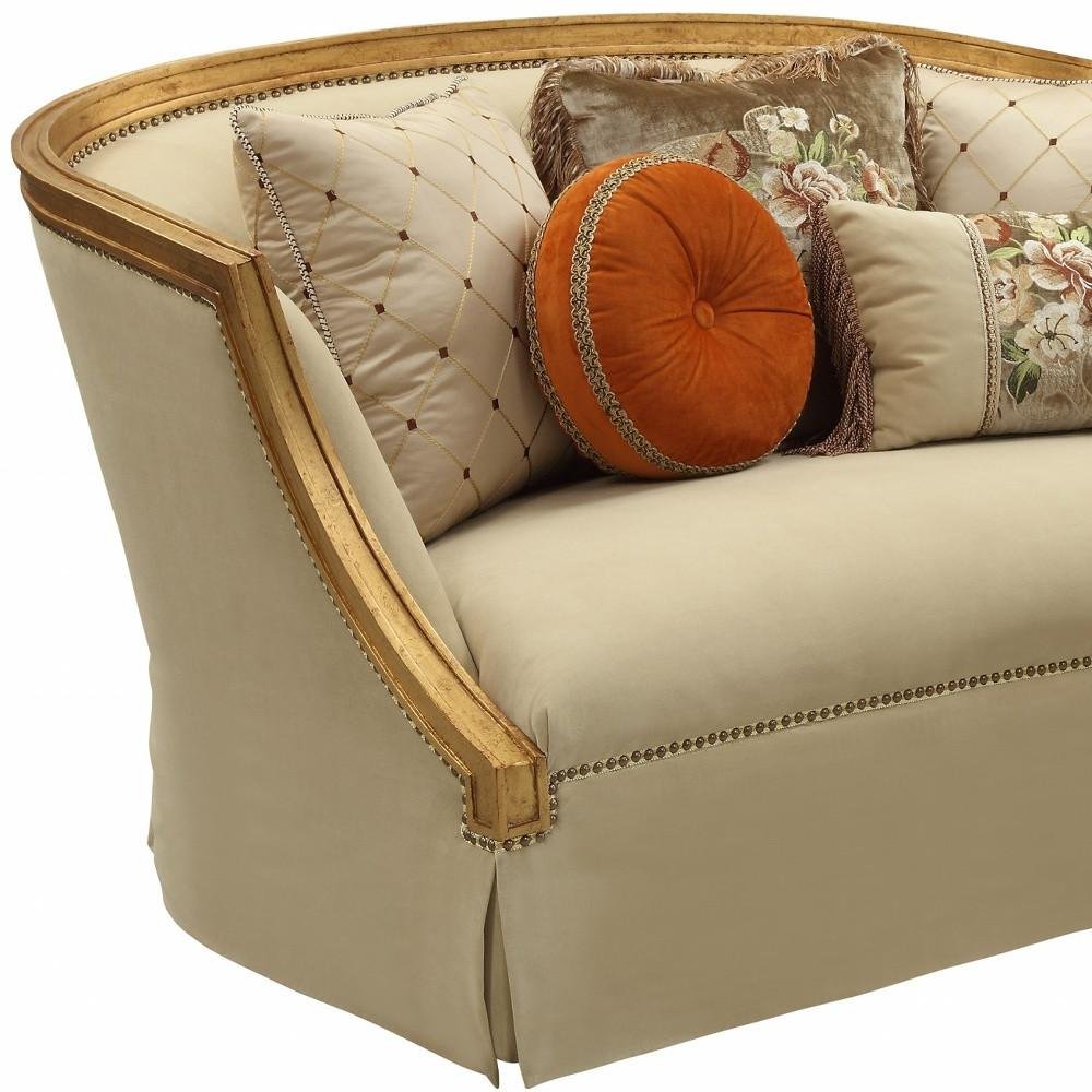 Tan and Gold Curved Loveseat and Toss Pillows - 70-inch