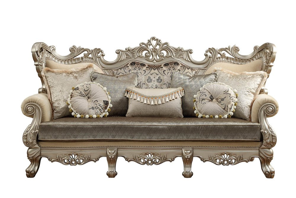 Champagne Cotton Blend Curved Floral Sofa and Toss Pillows - 41-inch