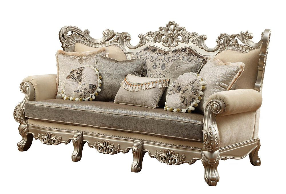 Champagne Cotton Blend Curved Floral Sofa and Toss Pillows - 41-inch