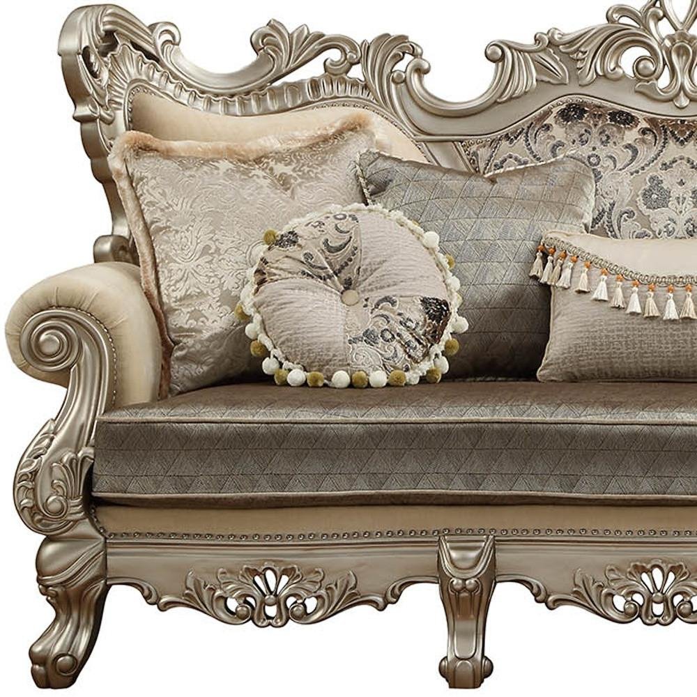 Champagne Cotton Blend Curved Floral Sofa and Toss Pillows - 41-inch
