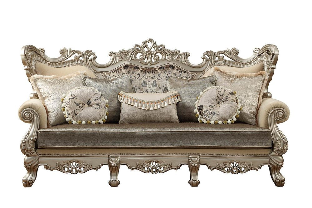 Champagne Cotton Blend Curved Floral Sofa and Toss Pillows - 41-inch