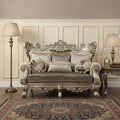 Cream and Platinum Damask Chesterfield Loveseat and Toss Pillows - 72-inch
