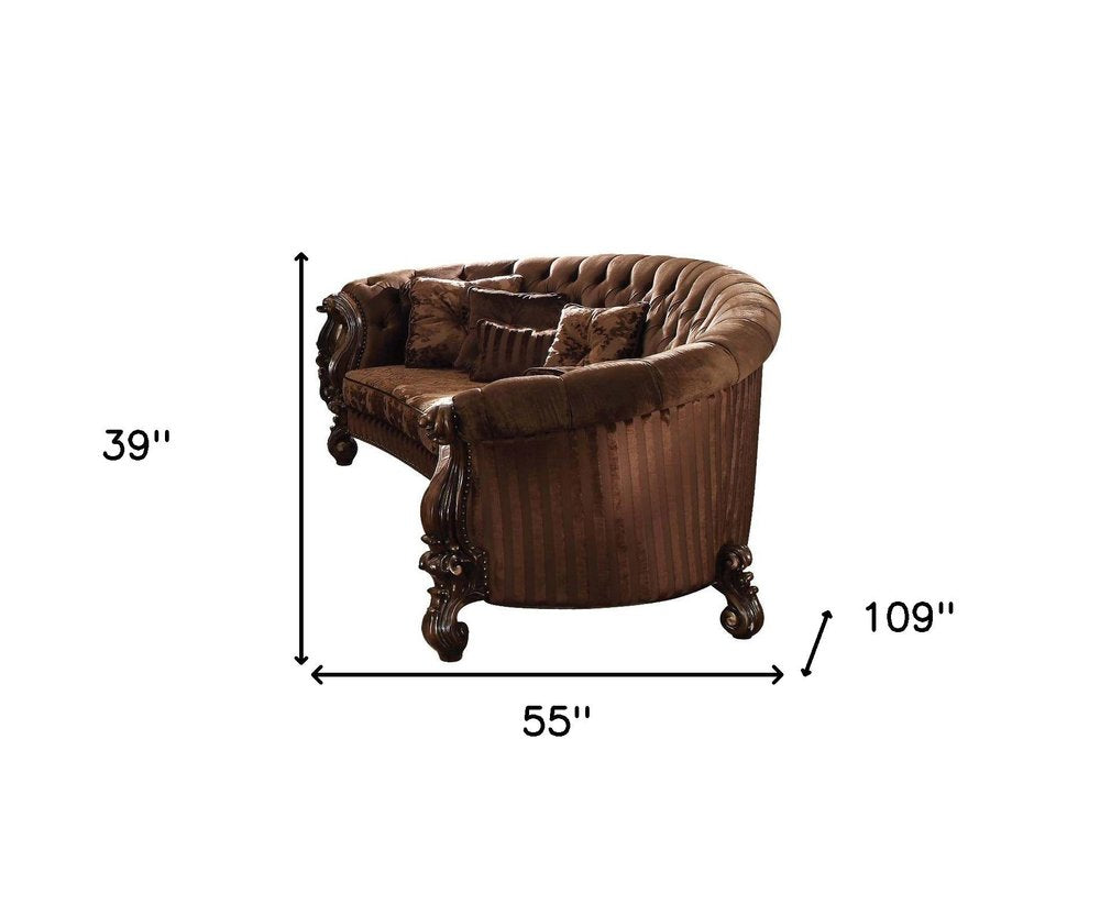 Brown Velvet Curved Sofa and Toss Pillows - 55-inch