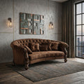Brown Velvet Curved Sofa and Toss Pillows - 55-inch