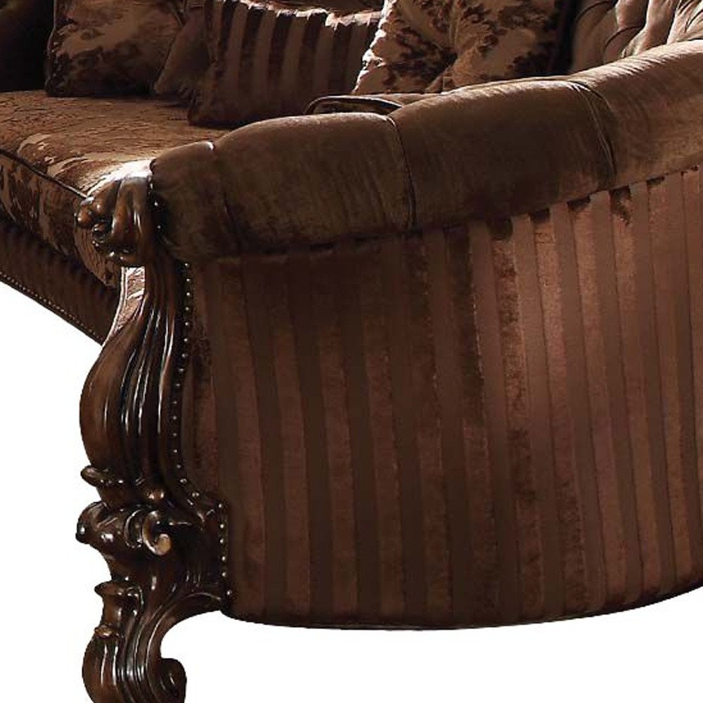 Brown Velvet Curved Sofa and Toss Pillows - 55-inch