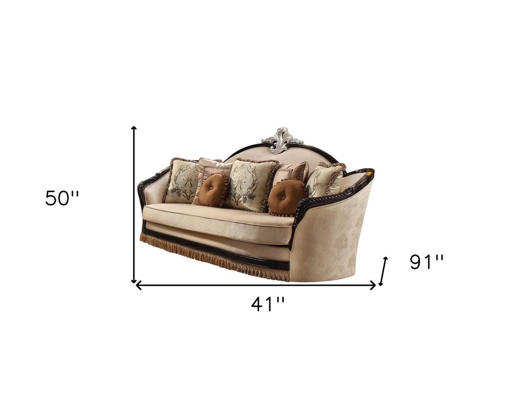Tan Velvet Curved Sofa and Toss Pillows - 41-inch
