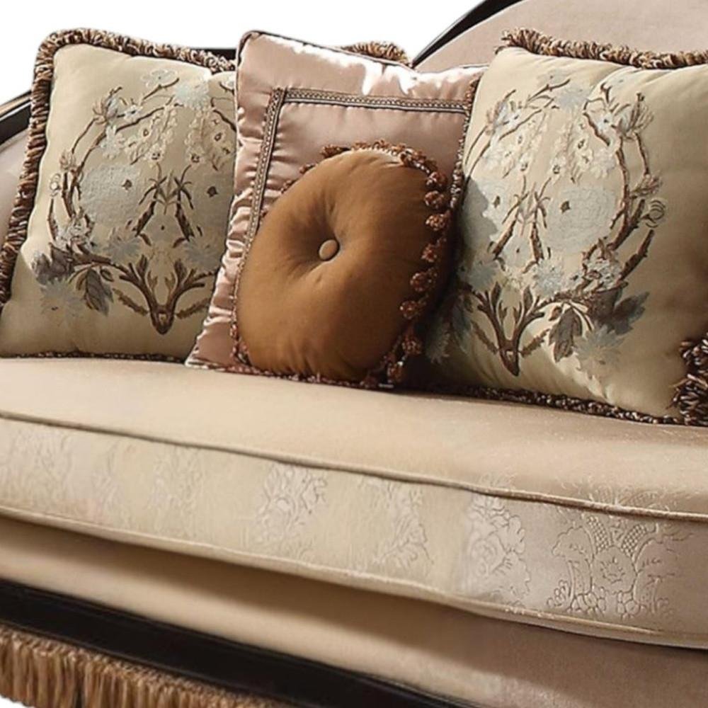 Tan Velvet Curved Sofa and Toss Pillows - 41-inch