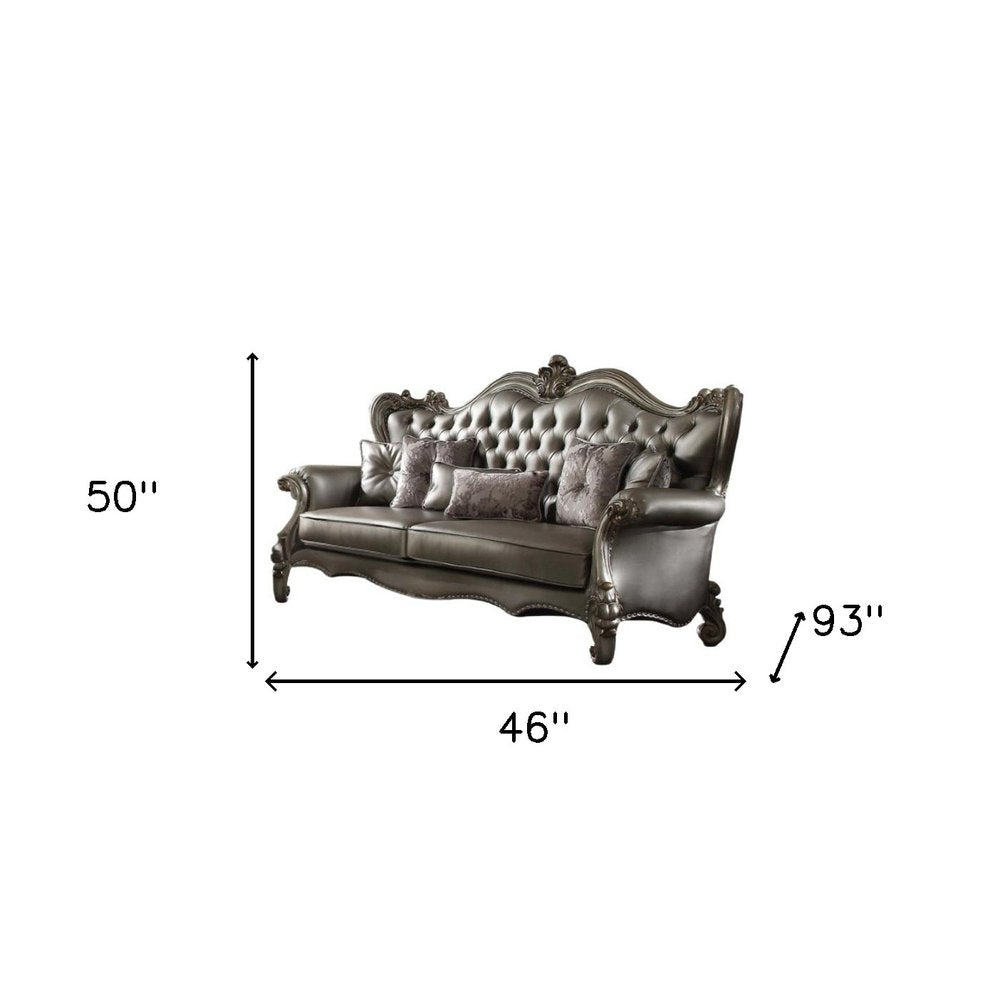 Platinum Faux Leather Curved Sofa and Toss Pillows - 46-inch