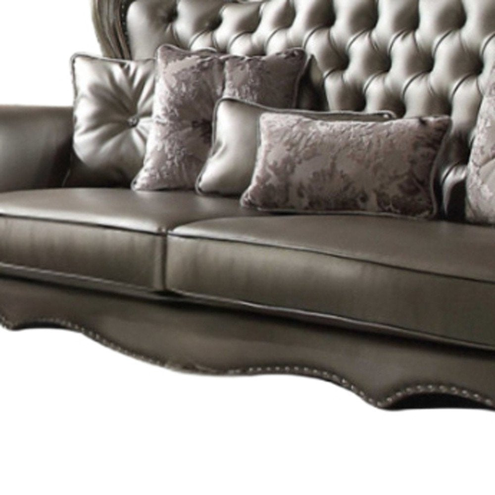 Platinum Faux Leather Curved Sofa and Toss Pillows - 46-inch