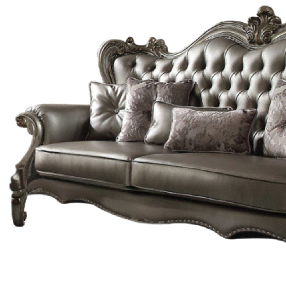 Platinum Faux Leather Curved Sofa and Toss Pillows - 46-inch