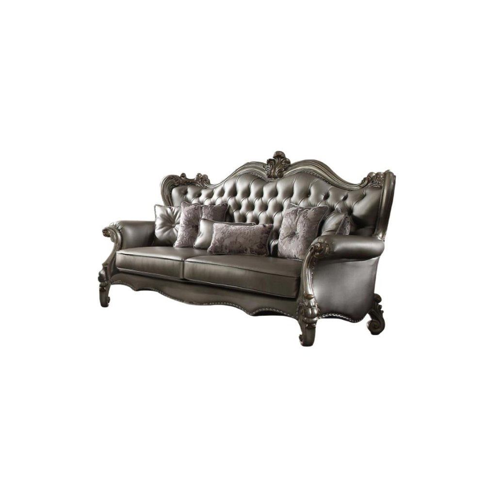 Platinum Faux Leather Curved Sofa and Toss Pillows - 46-inch