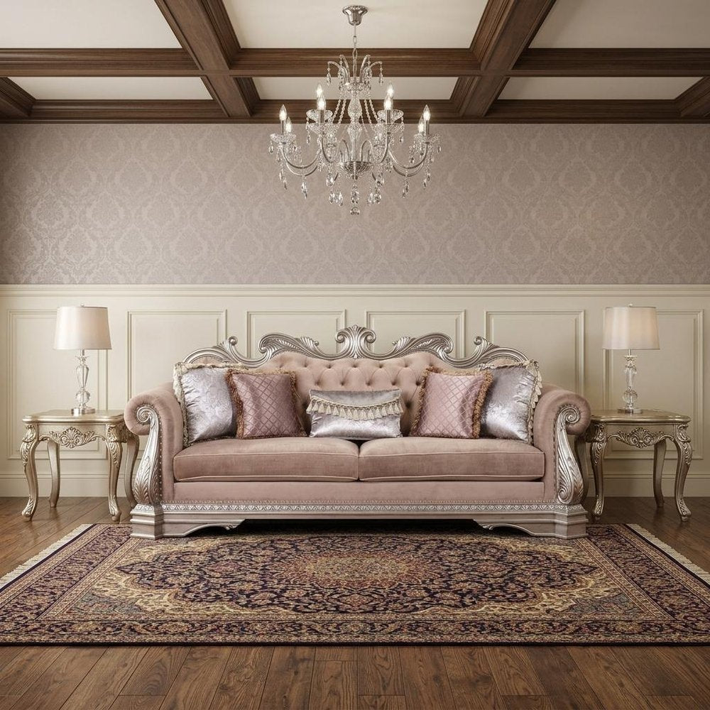 Rosegold Velvet Sofa and Toss Pillows with Silver Legs - 42-inch