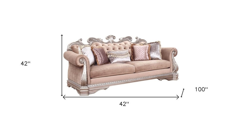 Rosegold Velvet Sofa and Toss Pillows with Silver Legs - 42-inch