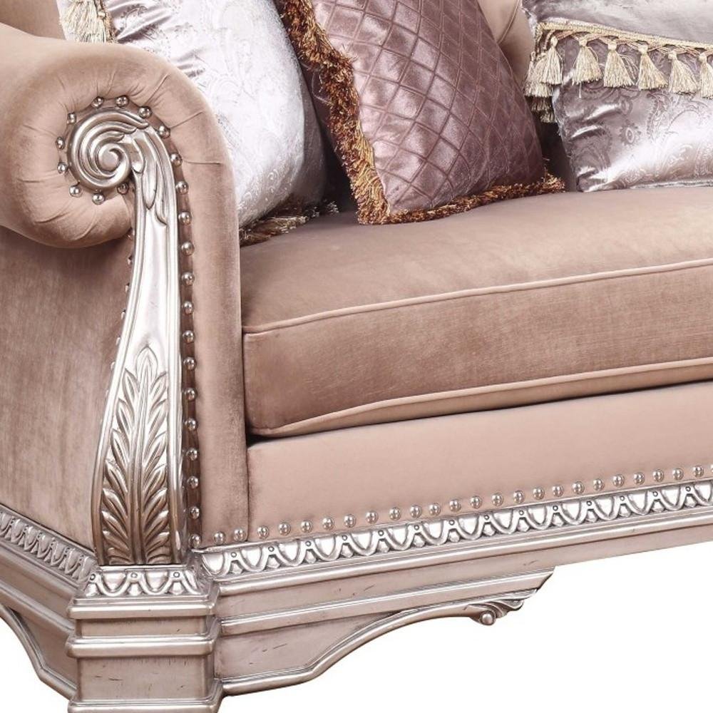 Rosegold Velvet Sofa and Toss Pillows with Silver Legs - 42-inch