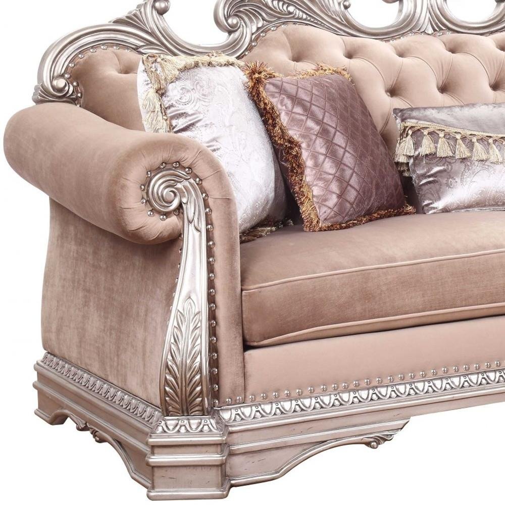 Rosegold Velvet Sofa and Toss Pillows with Silver Legs - 42-inch