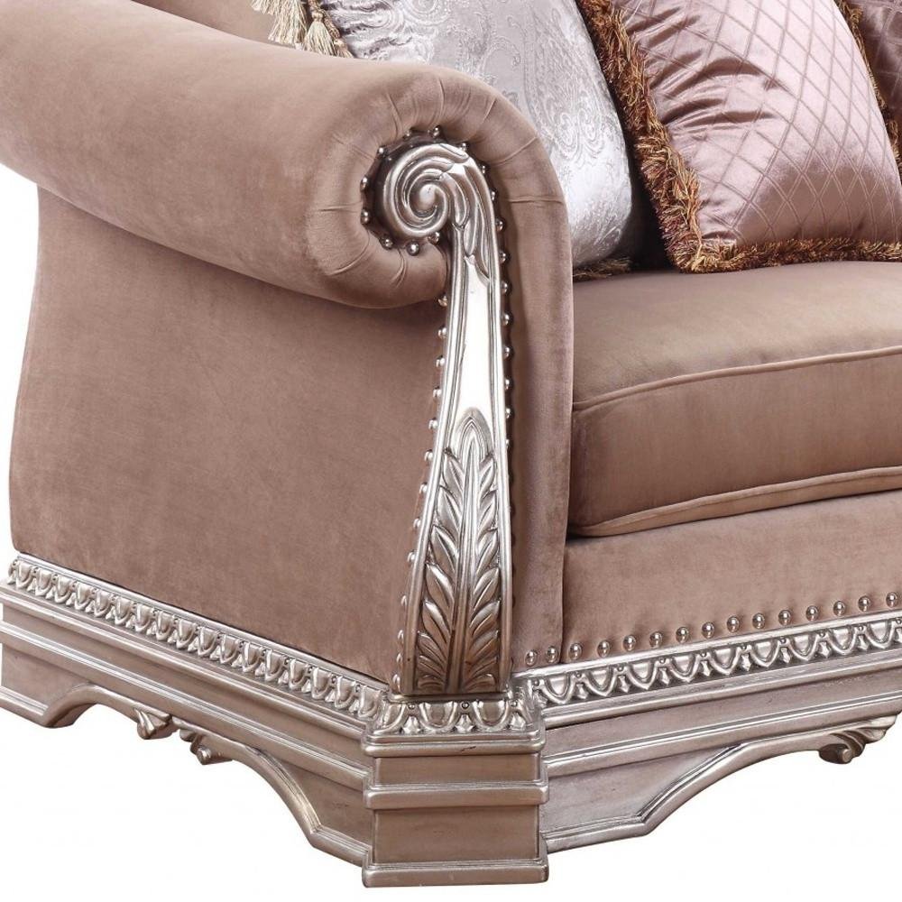 Champagne Velour Loveseat and Toss Pillows - 80-inch