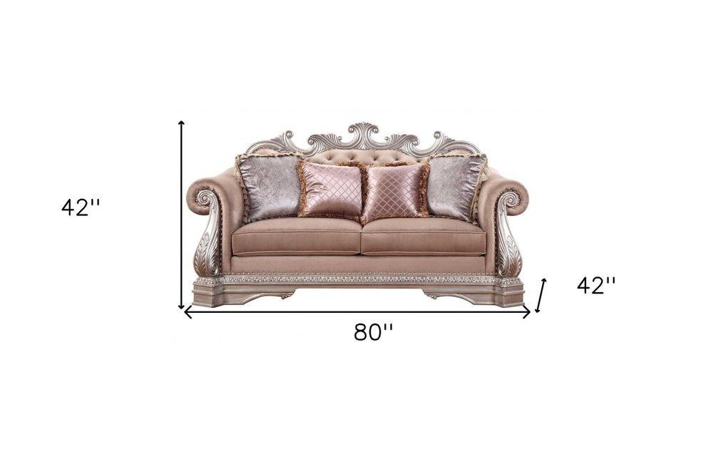 Champagne Velour Loveseat and Toss Pillows - 80-inch