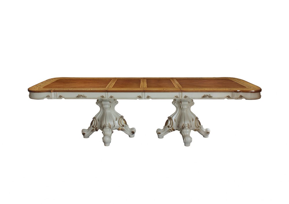 Brown and White Solid Wood Double Pedestal Base Dining Table - 49-inch