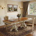 Brown and White Solid Wood Double Pedestal Base Dining Table - 49-inch