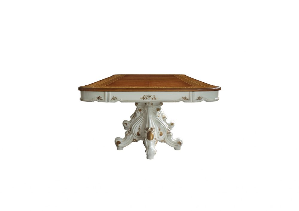 Brown and White Solid Wood Double Pedestal Base Dining Table - 49-inch