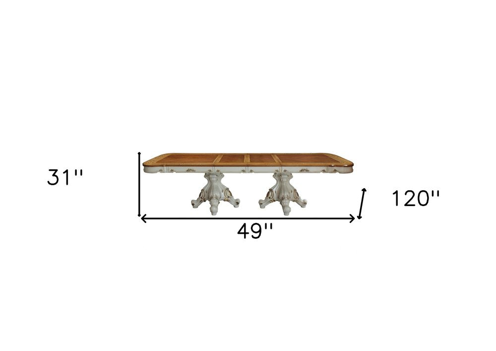 Brown and White Solid Wood Double Pedestal Base Dining Table - 49-inch