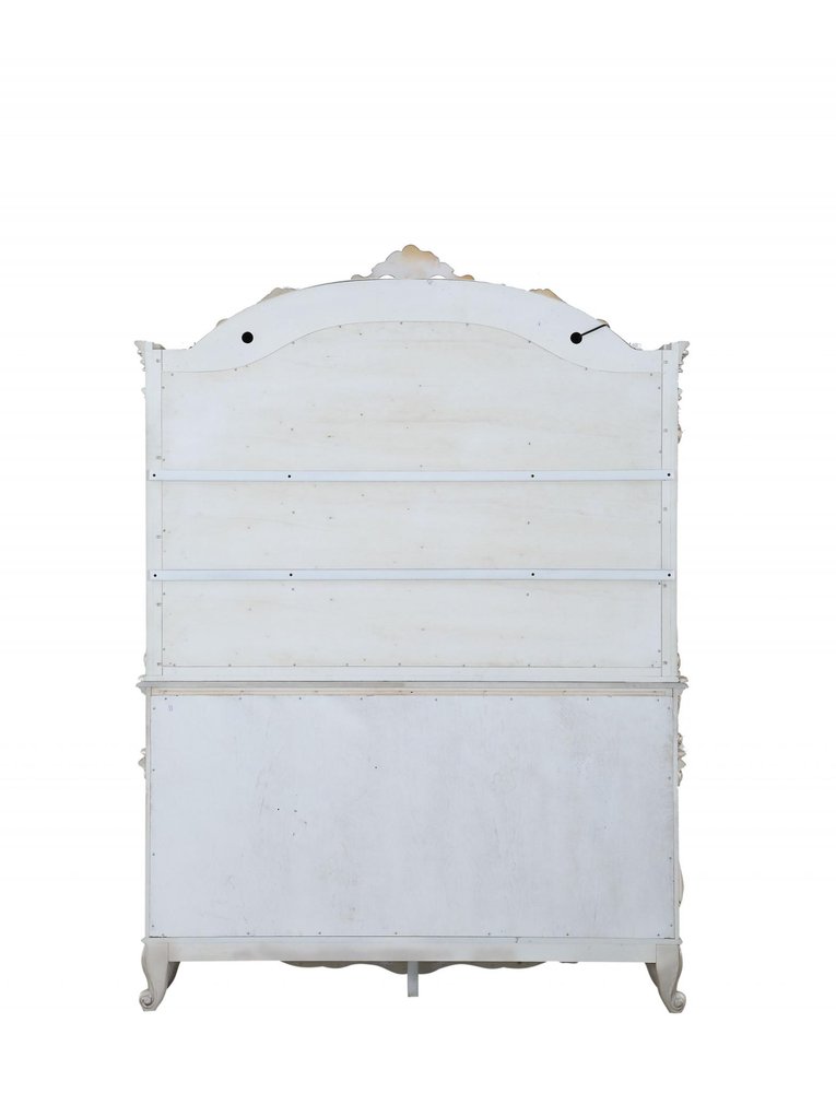 Antique White Wood Glass Mirror Hutch Buffet - 24 X 75 X 106-inch