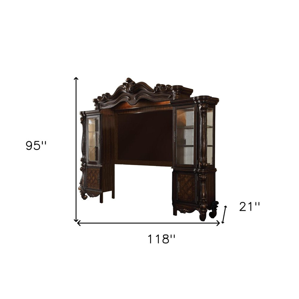 Dark Brown Solid Wood Floating Mount Entertainment Center - 118-inch
