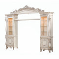 Antiqued White and Clear Distressed Solid Wood and Wood Textured Door Entertainment Center with Four Doors