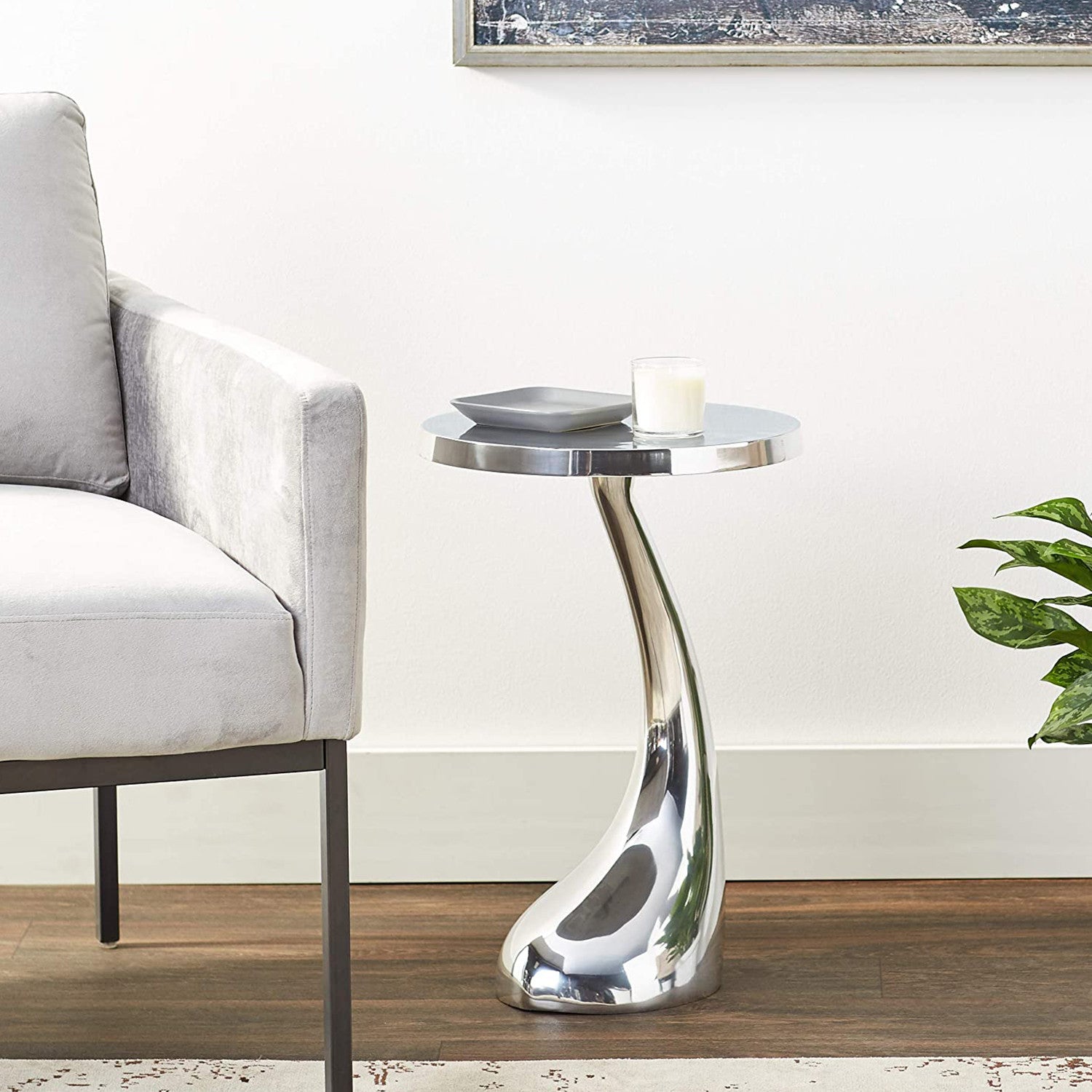 Silver Aluminum Round Abstract End Table - 21-inch