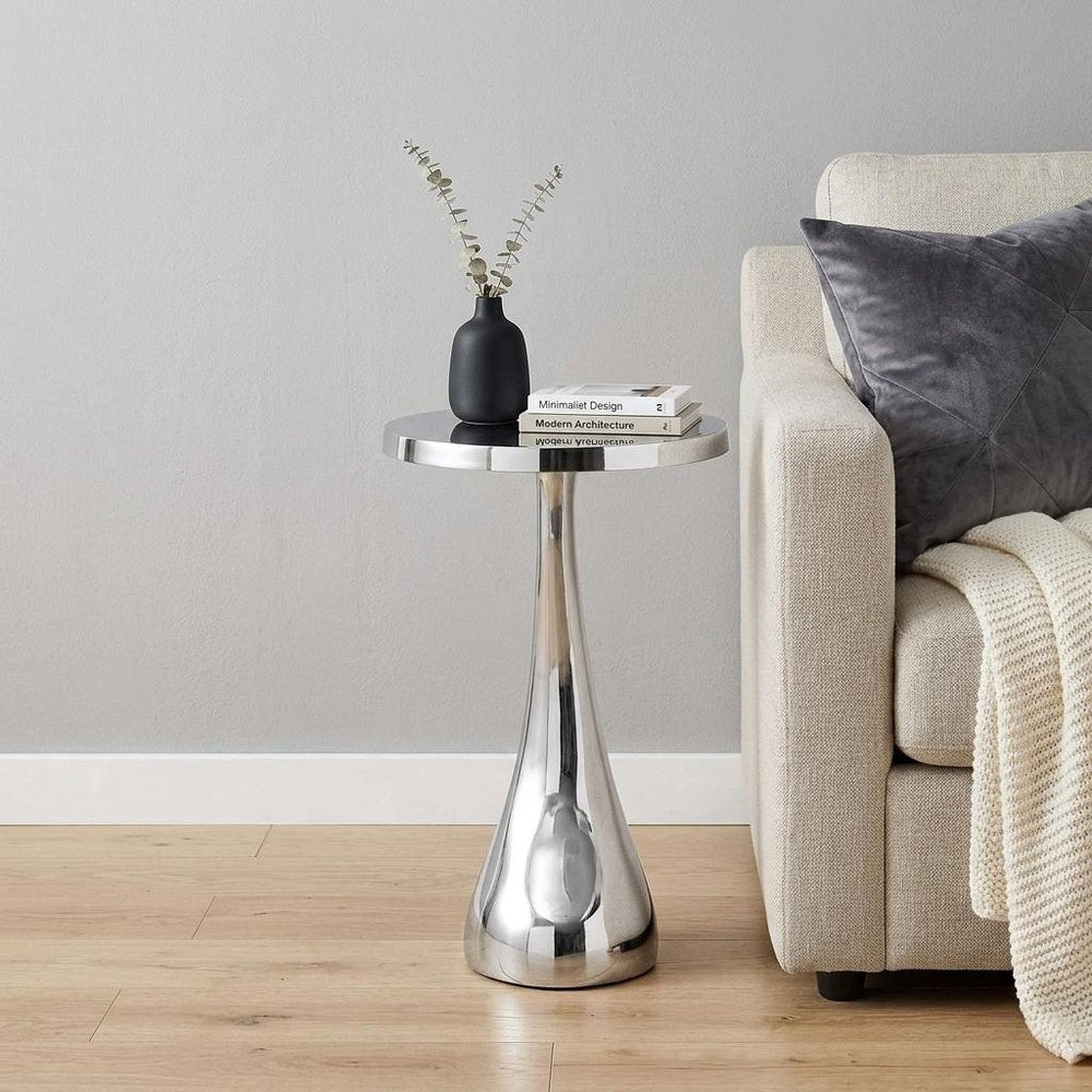 Silver Aluminum Round Abstract End Table - 21-inch