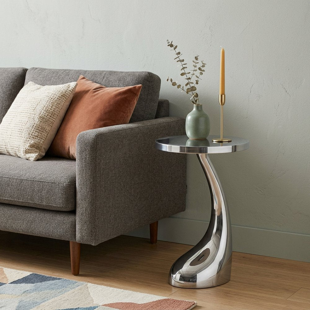Silver Aluminum Round Abstract End Table - 21-inch
