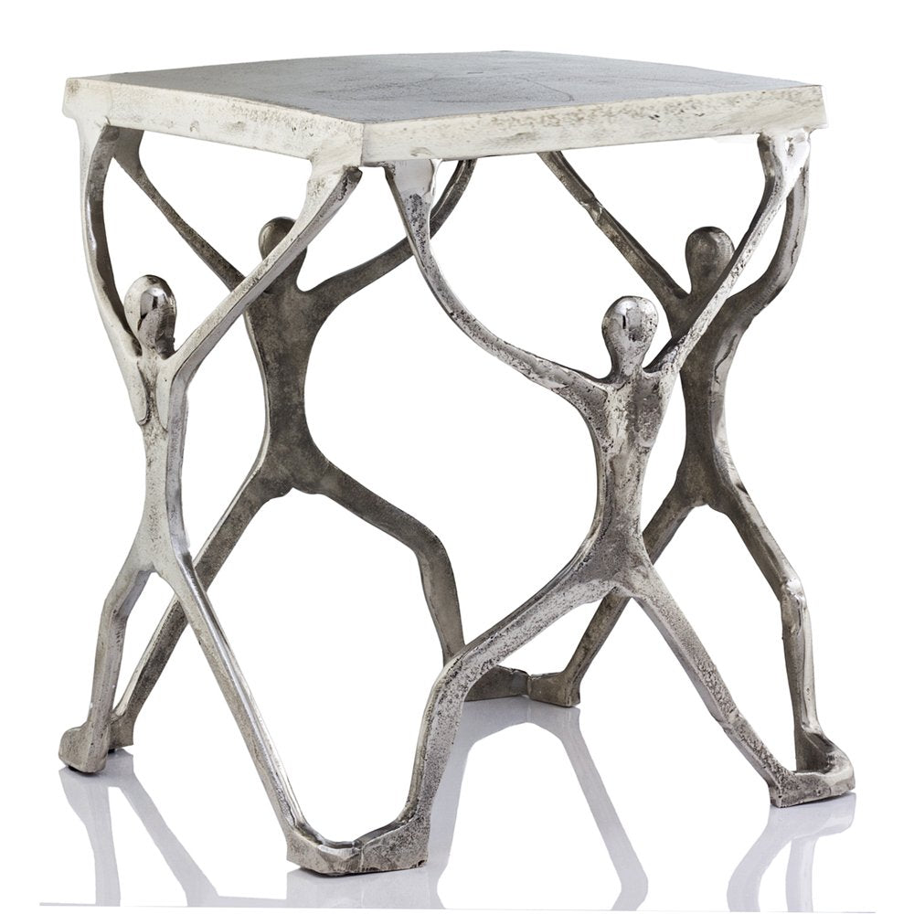 Silver and Antiqued White Aluminum Square End Table - 18-inch