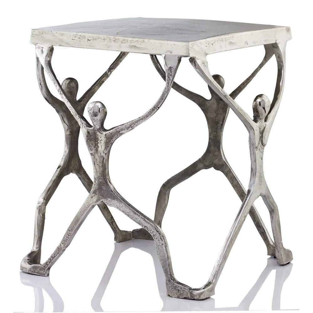 Silver and Antiqued White Aluminum Square End Table - 18-inch