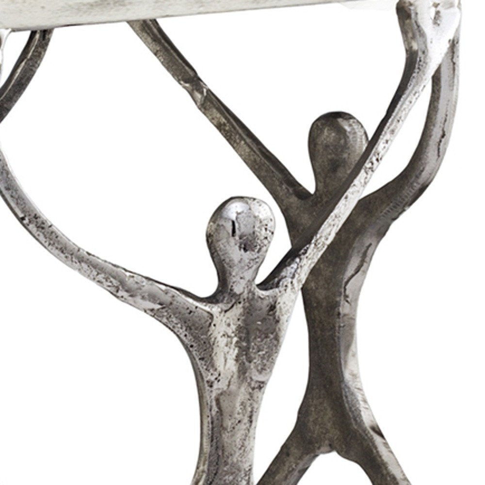 Silver and Antiqued White Aluminum Square End Table - 18-inch