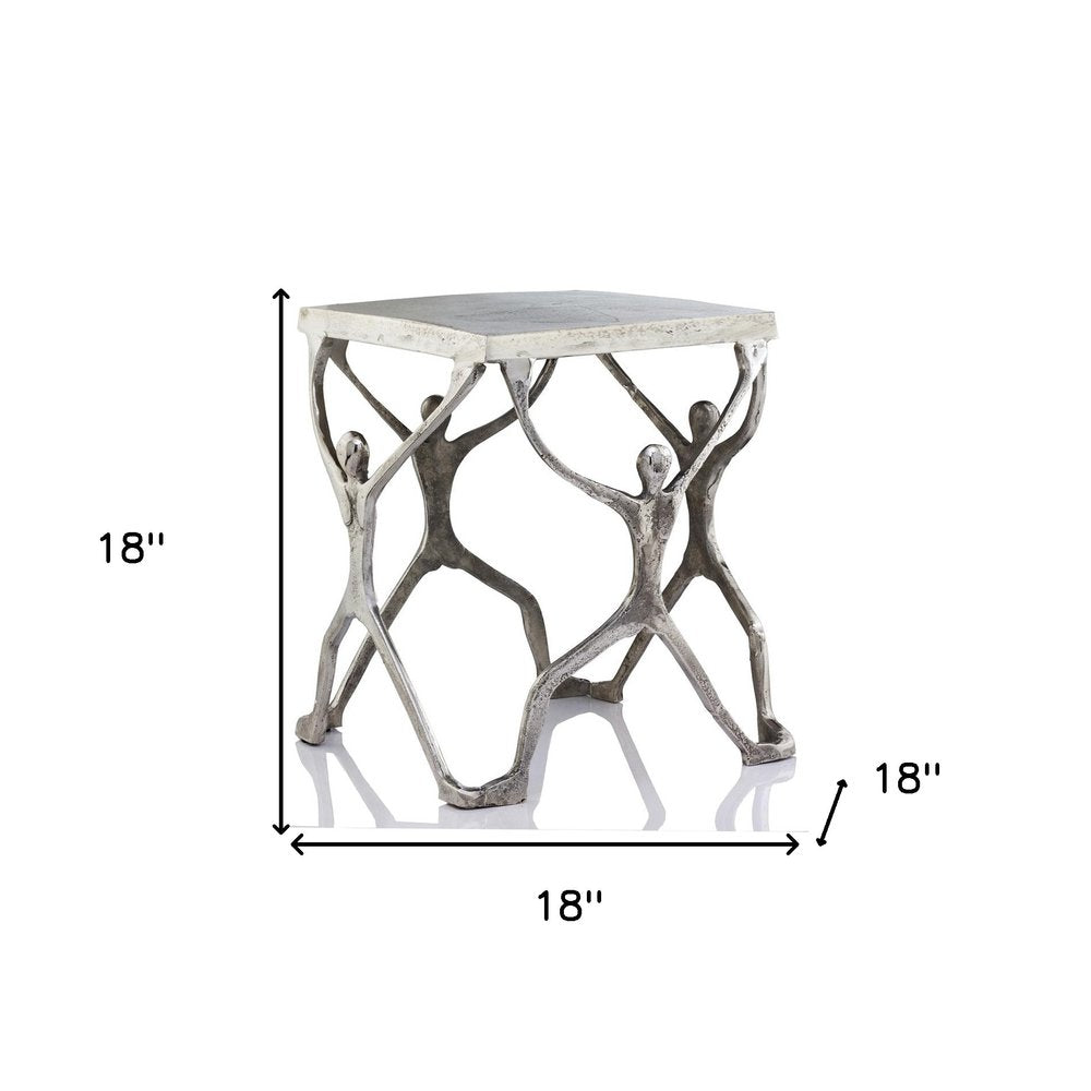 Silver and Antiqued White Aluminum Square End Table - 18-inch